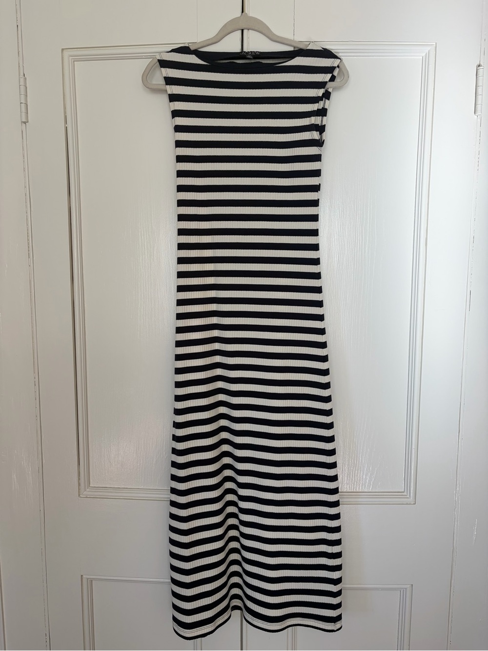 J. Crew Blue and White Striped Boatneck Maxi Dress